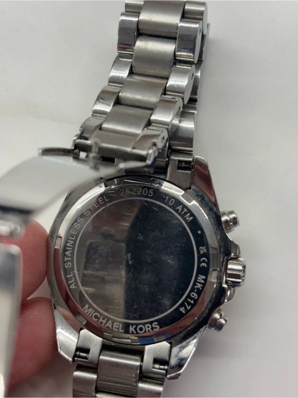 Michael Kors MK6174 Silver Stainless Chronograph Watch White Dial Needs Battery